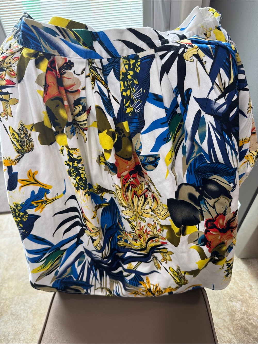 Grace Karin White Floral Print Skirt with Blue, Yellow & Coral Accents